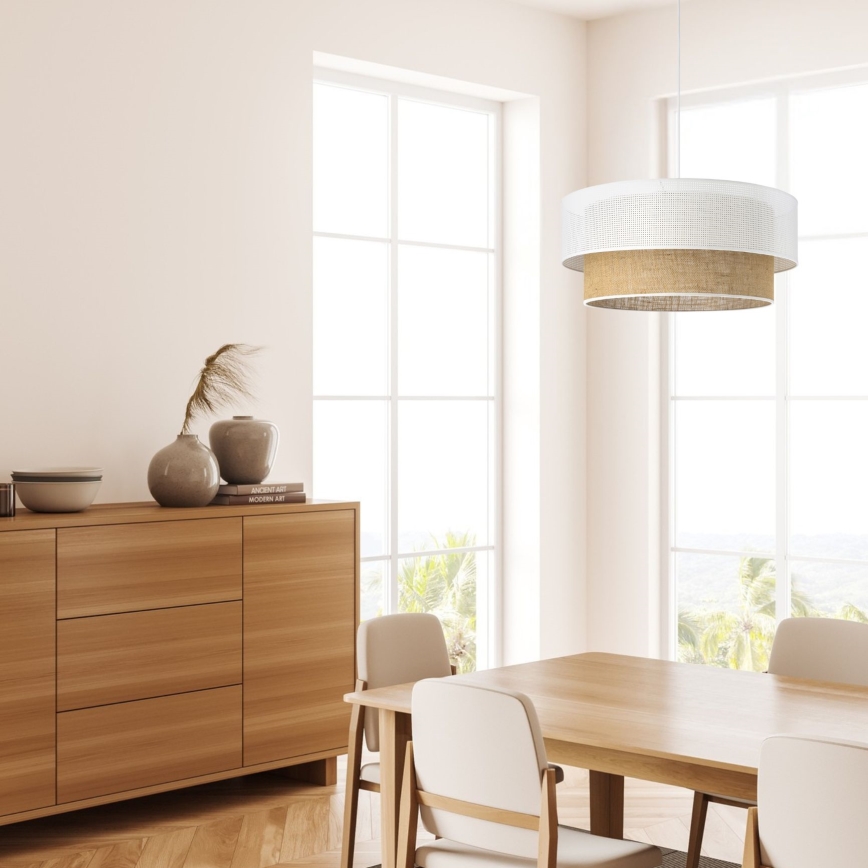 Luster na sajli BORHO 1xE27/60W/230V Ø 40 cm bela/juta