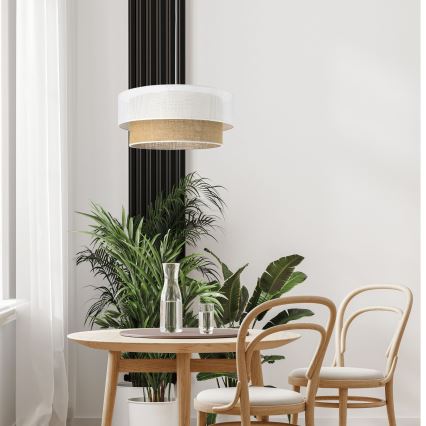 Luster na sajli BORHO 1xE27/60W/230V Ø 40 cm bela/juta