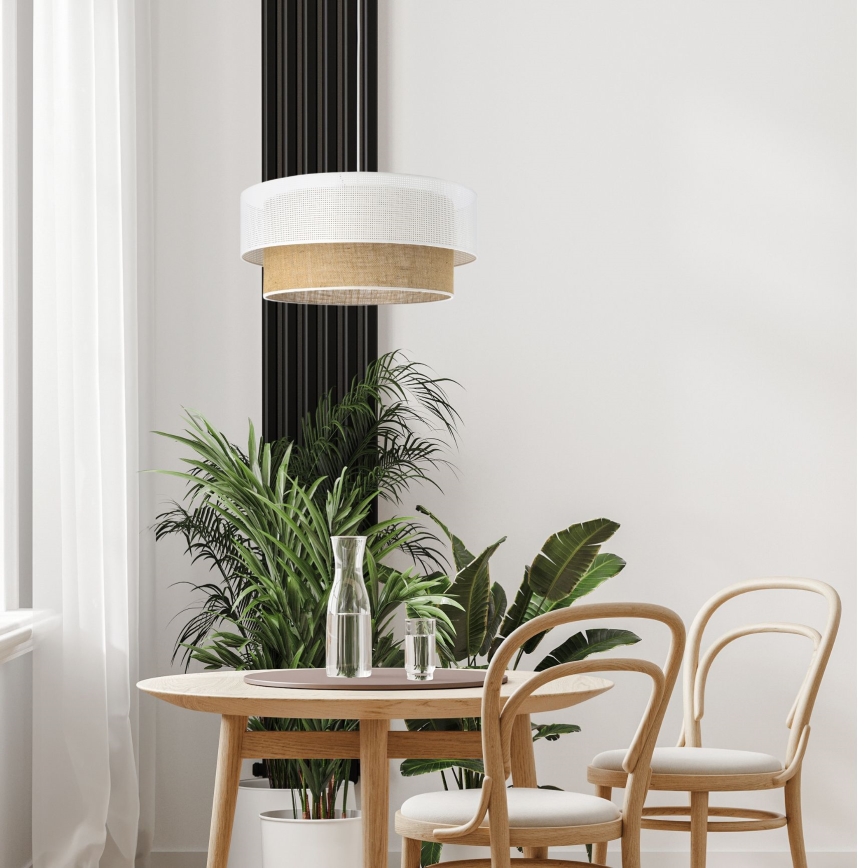 Luster na sajli BORHO 1xE27/60W/230V Ø 40 cm bela/juta