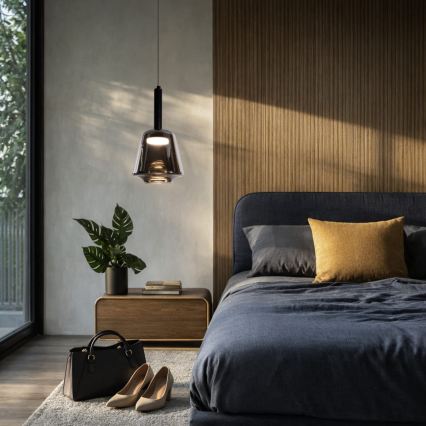 Luster na sajli BUENO 1xGX53/9W/230V prečnik 18 cm zadimljeno crna