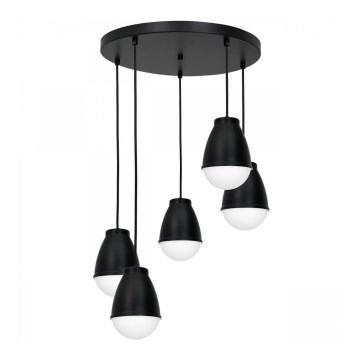 Luster na sajli CARYON 5xE14/60W/230V crne boje, okruglog oblika
