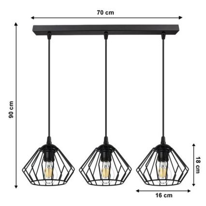 Luster na sajli CEED 3xE27/60W/230V crni