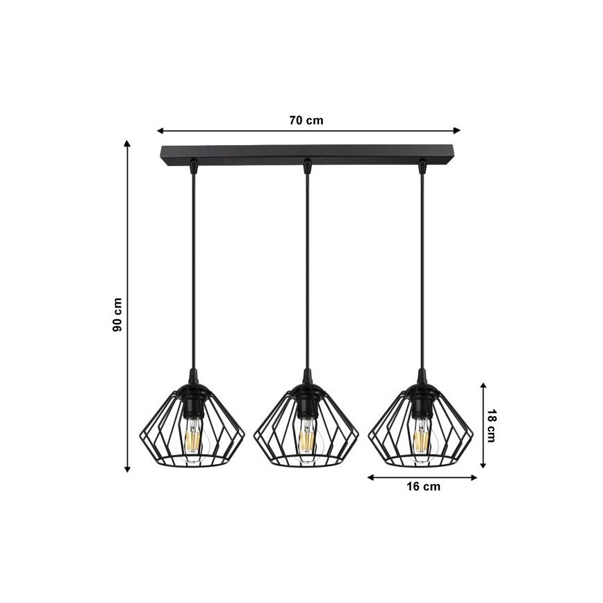 Luster na sajli CEED 3xE27/60W/230V crni
