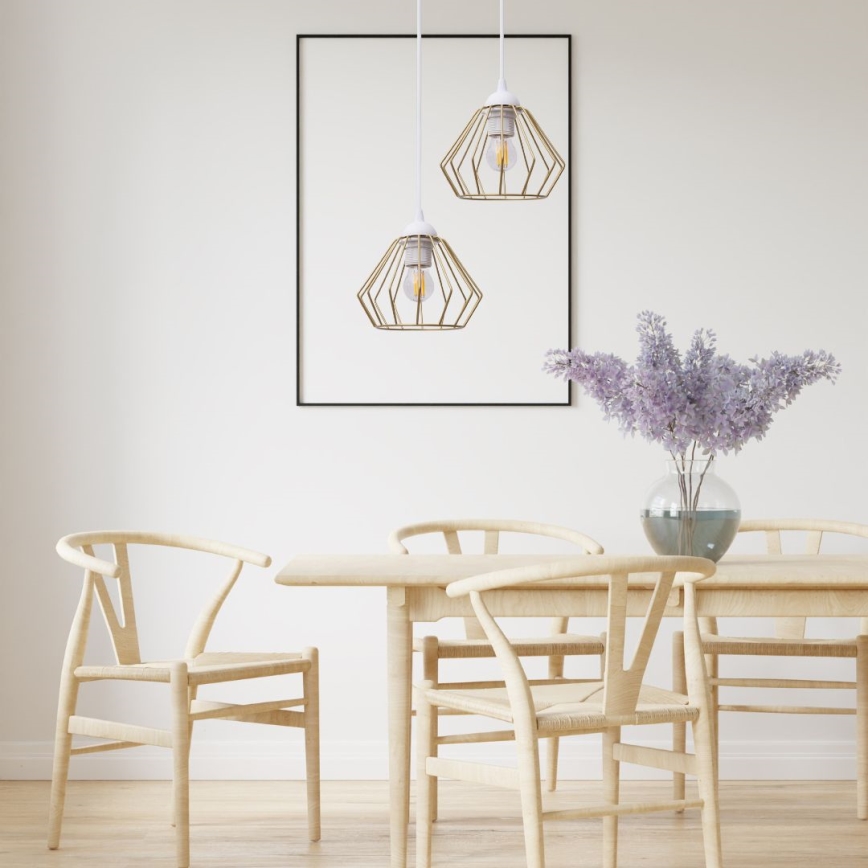 Luster na sajli CEED GOLD 2xE27/60W/230V, prečnik 28 cm, bela/zlatna