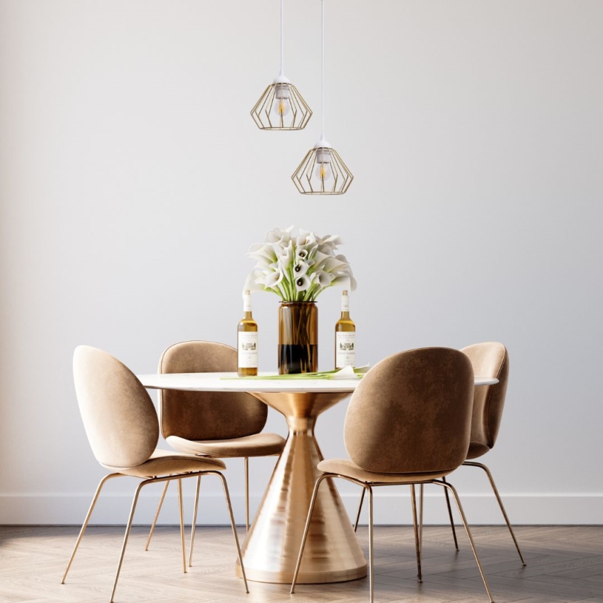 Luster na sajli CEED GOLD 2xE27/60W/230V, prečnik 28 cm, bela/zlatna