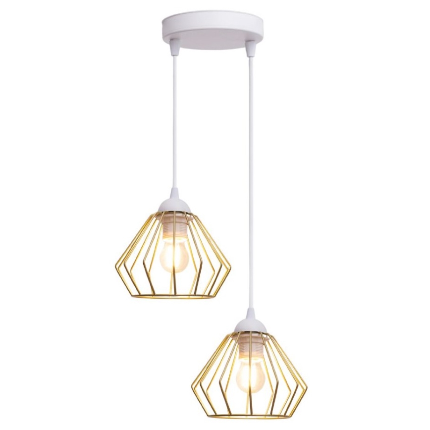 Luster na sajli CEED GOLD 2xE27/60W/230V, prečnik 28 cm, bela/zlatna