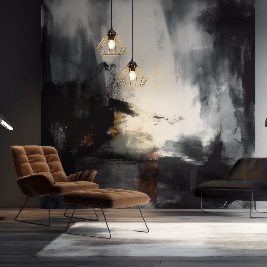 Luster na sajli CEED GOLD, 2xE27/60W, 230V, prečnik 28 cm, crna/zlatna