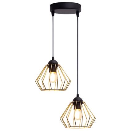 Luster na sajli CEED GOLD, 2xE27/60W, 230V, prečnik 28 cm, crna/zlatna