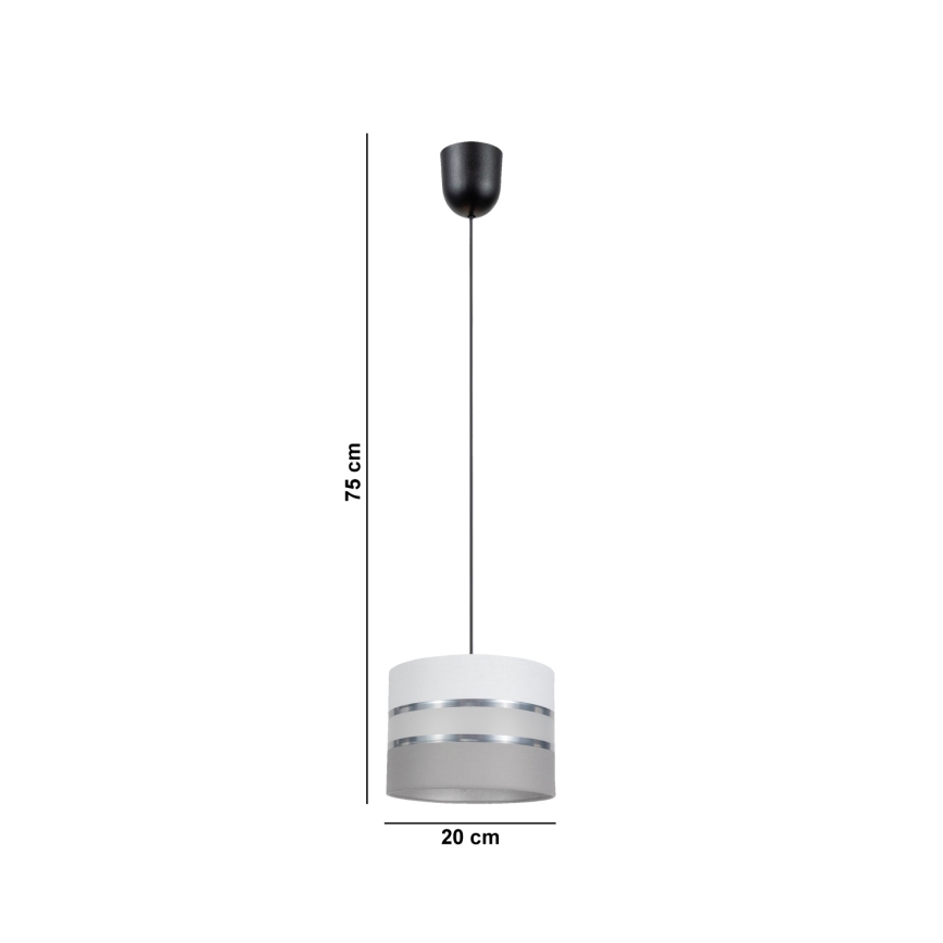 Luster na sajli CORAL 1xE27/60W/230V, prečnik 20 cm, bela/siva