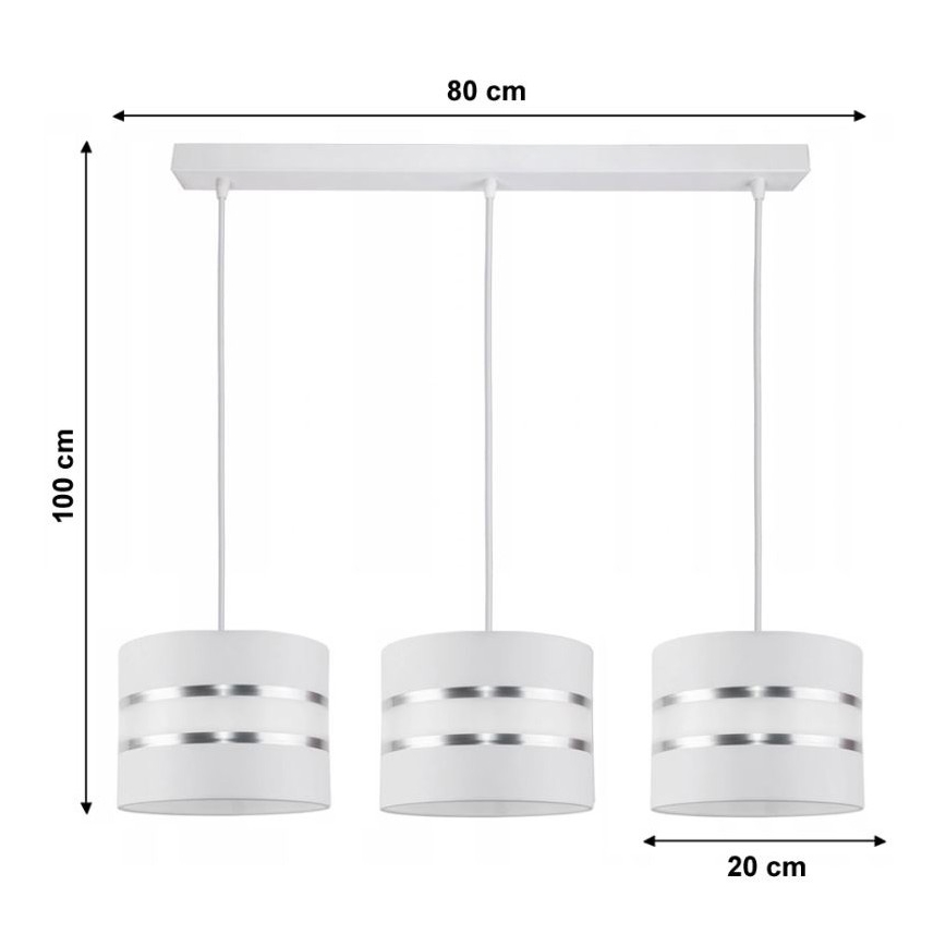 Luster na sajli CORAL 3xE27/60W/230V bela