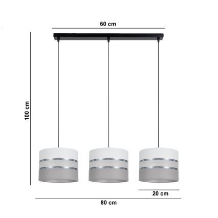 Luster na sajli CORAL 3xE27/60W/230V bela/siva