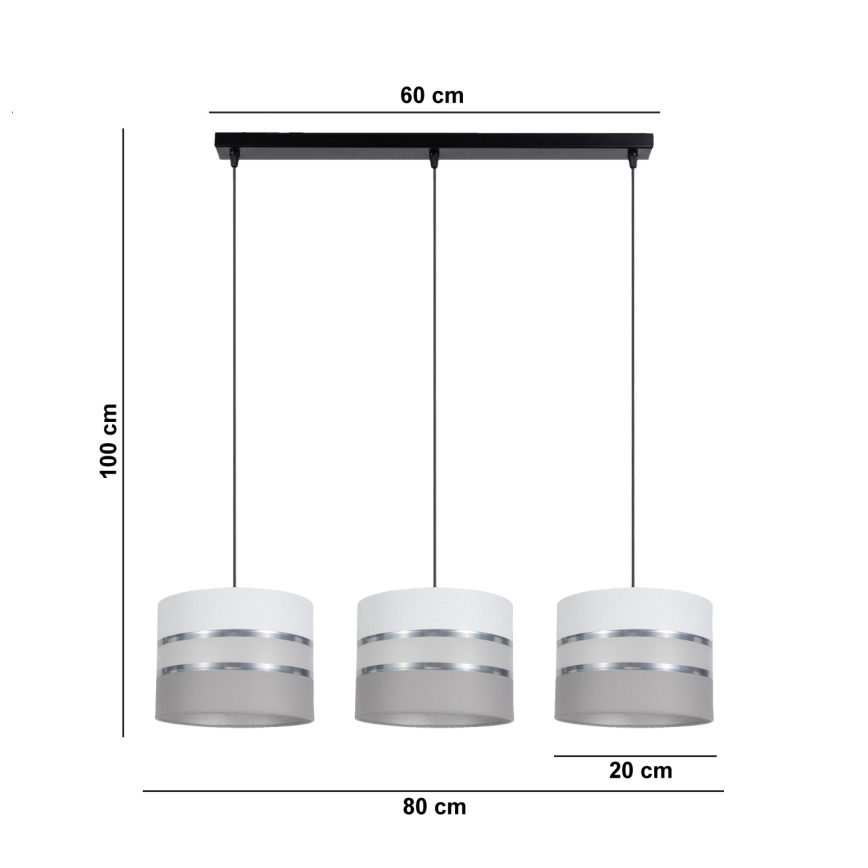 Luster na sajli CORAL 3xE27/60W/230V bela/siva