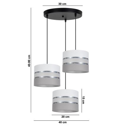 Luster na sajli CORAL 3xE27/60W/230V bela/siva