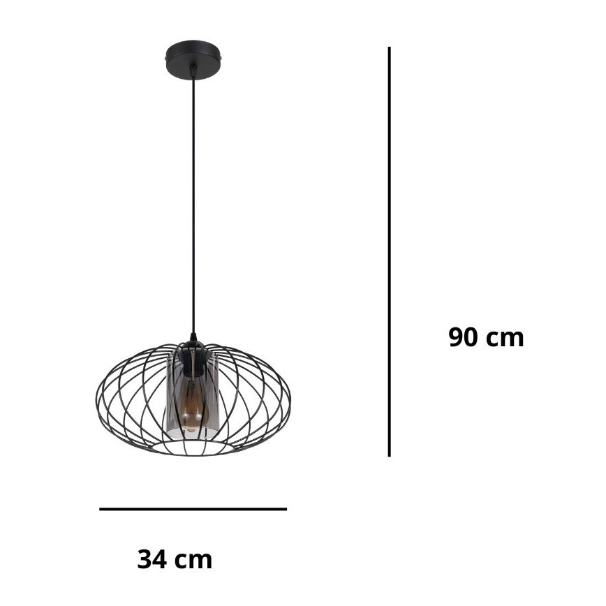 Luster na sajli CORRINI 1xE27/60W/230V, prečnik 34 cm, crna/siva
