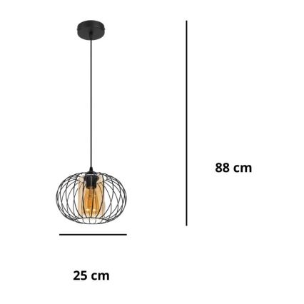 Luster na sajli CORRINI 1xE27/60W/230V Ø 25 cm crna/bež