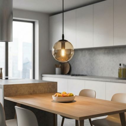 Luster na sajli COSMO 1xE14/10W/230V prečnik 14 cm crna/zadimljeno-bež