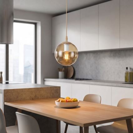 Luster na sajli COSMO 1xE14/10W/230V Ø 14 cm bež/sivkasto-bež