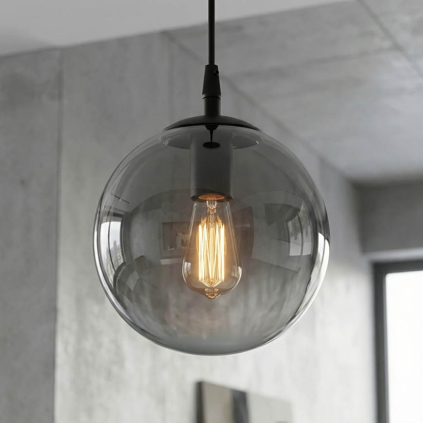 Luster na sajli COSMO 1xE14/10W/230V Ø 14 cm crna/zadimljena crna