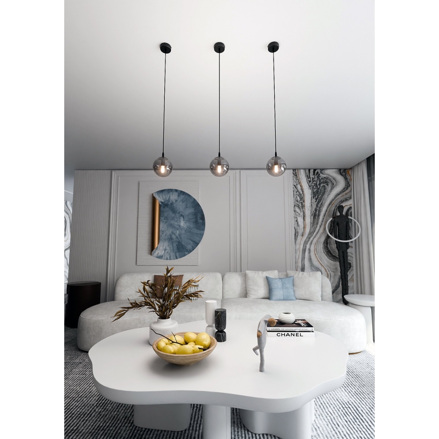Luster na sajli COSMO 1xE14/10W/230V Ø 14 cm crna/zadimljena crna