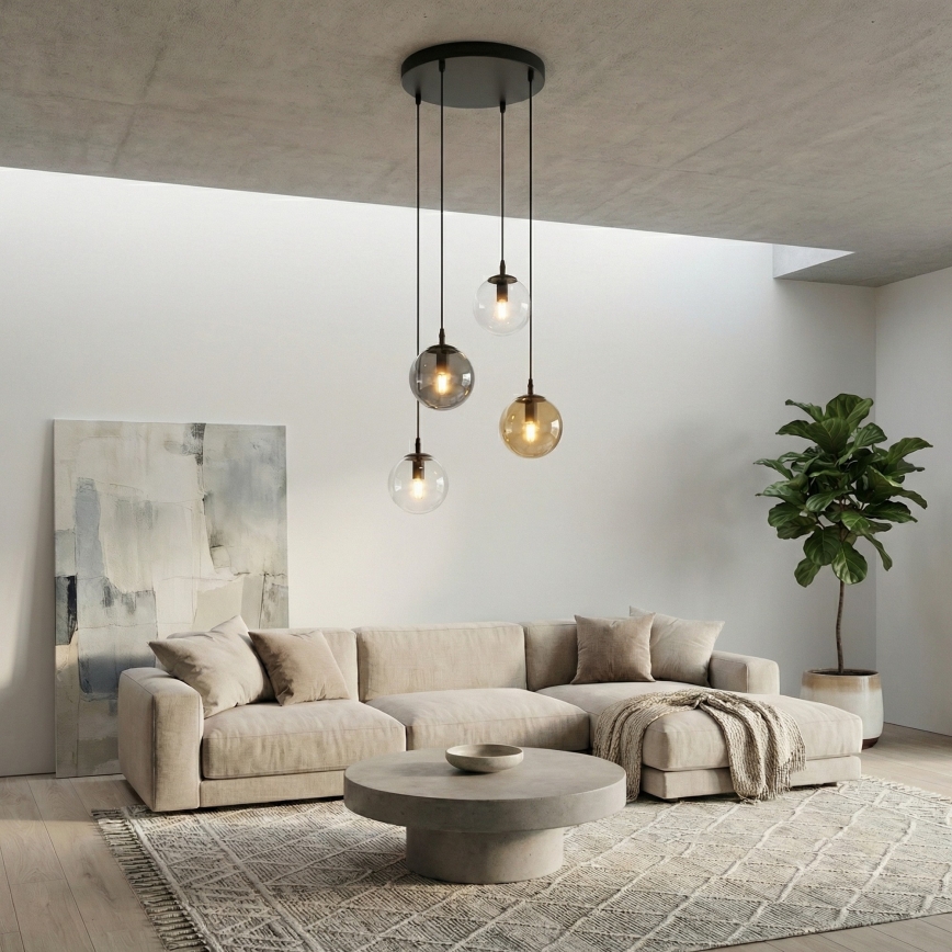 Luster na sajli COSMO 4xE14/10W/230V prečnik 40 cm crna/siva/bež/prozirna