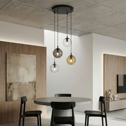 Luster na sajli COSMO 4xE14/10W/230V prečnik 40 cm crna/siva/bež/prozirna