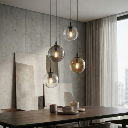 Luster na sajli COSMO 4xE14/10W/230V prečnik 40 cm crna/siva/bež/prozirna