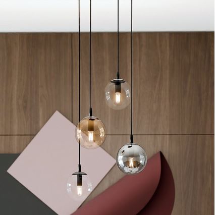 Luster na sajli COSMO 4xE14/10W/230V prečnik 40 cm crna/siva/bež/prozirna