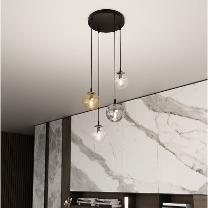 Luster na sajli COSMO 4xE14/10W/230V prečnik 40 cm crna/siva/bež/prozirna