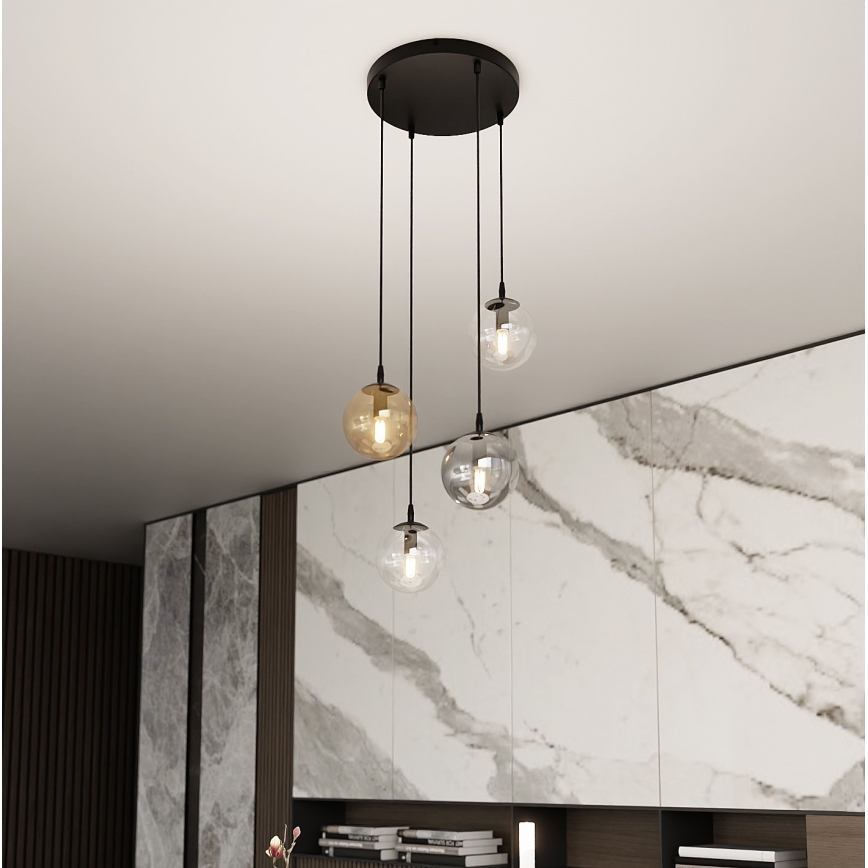 Luster na sajli COSMO 4xE14/10W/230V prečnik 40 cm crna/siva/bež/prozirna