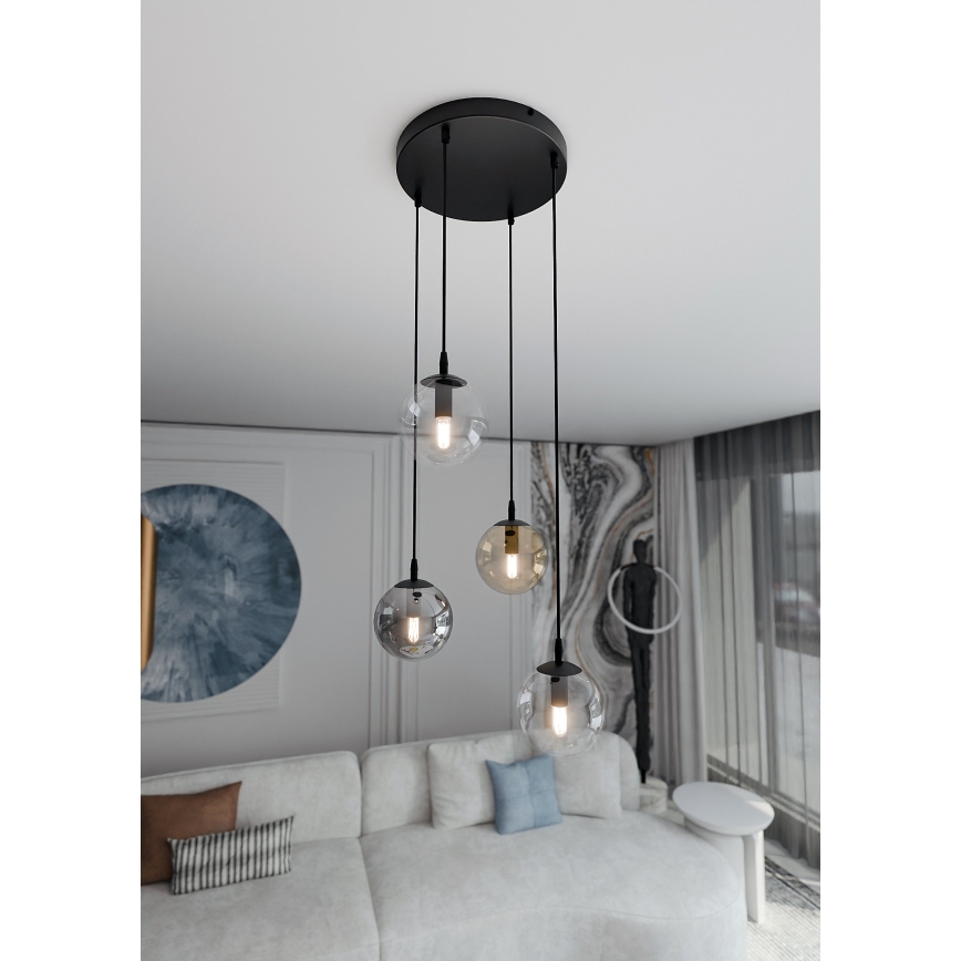 Luster na sajli COSMO 4xE14/10W/230V prečnik 40 cm crna/siva/bež/prozirna
