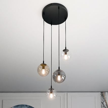 Luster na sajli COSMO 4xE14/10W/230V prečnik 40 cm crna/siva/bež/prozirna