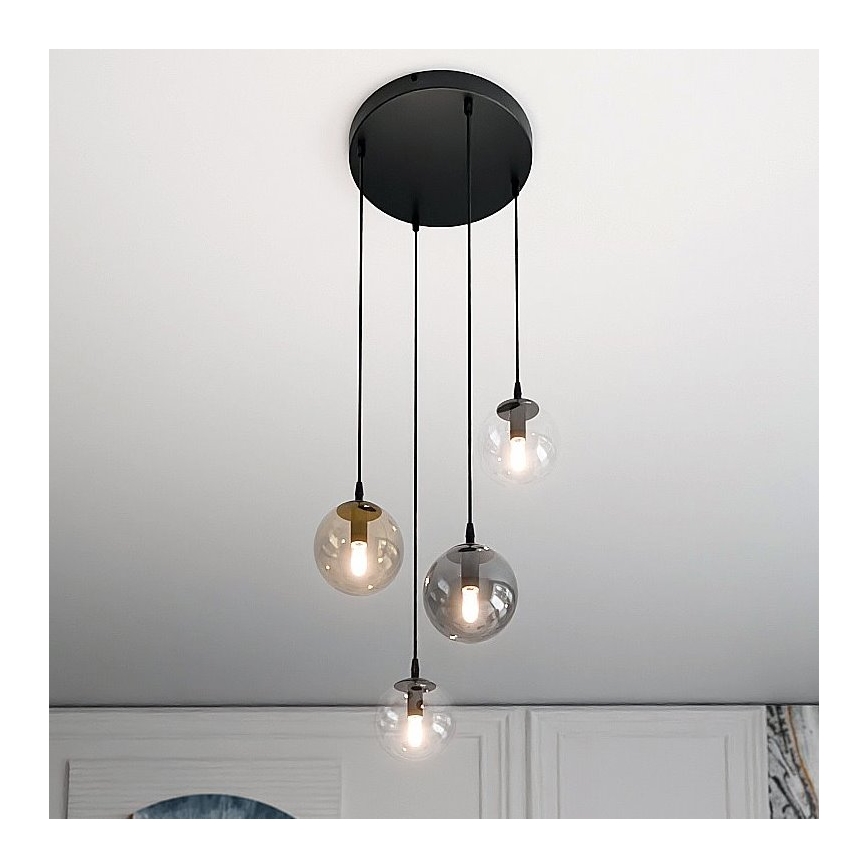 Luster na sajli COSMO 4xE14/10W/230V prečnik 40 cm crna/siva/bež/prozirna