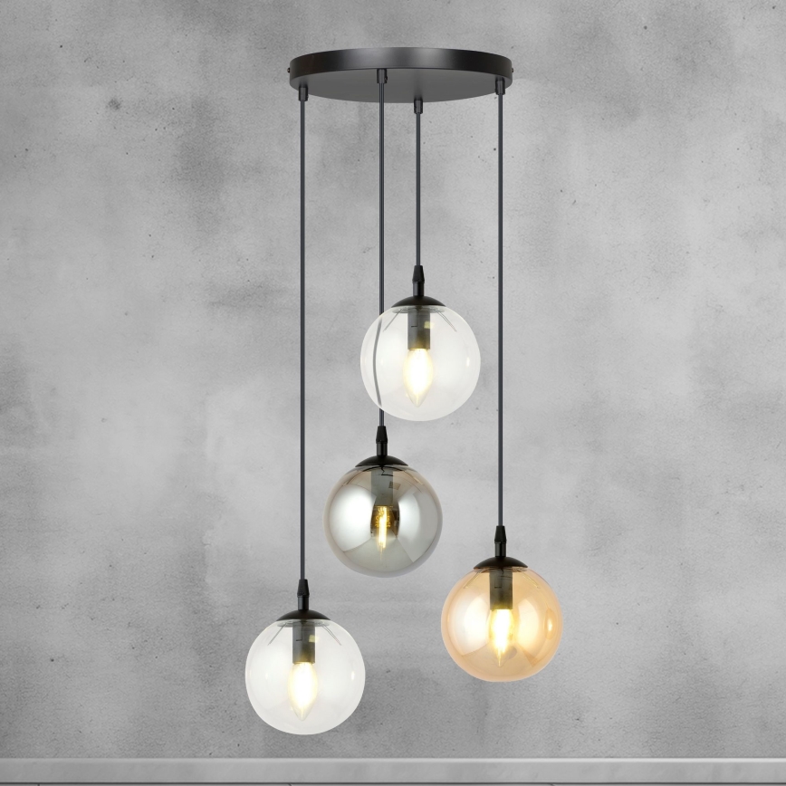 Luster na sajli COSMO 4xE14/10W/230V prečnik 40 cm crna/siva/bež/prozirna