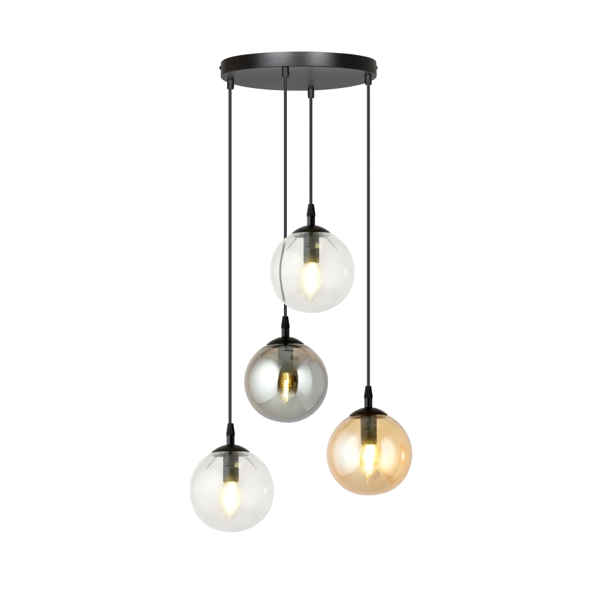 Luster na sajli COSMO 4xE14/10W/230V prečnik 40 cm crna/siva/bež/prozirna
