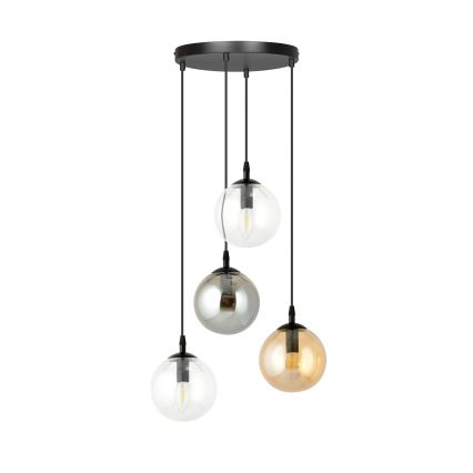 Luster na sajli COSMO 4xE14/10W/230V prečnik 40 cm crna/siva/bež/prozirna