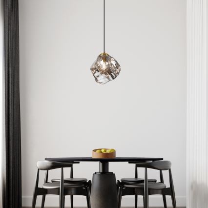Luster na sajli CRISTAL 1xE14/15W/230V mesing/zadimljeno crna