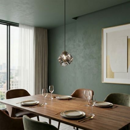 Luster na sajli CRISTAL 1xE14/15W/230V mesing/zadimljeno crna