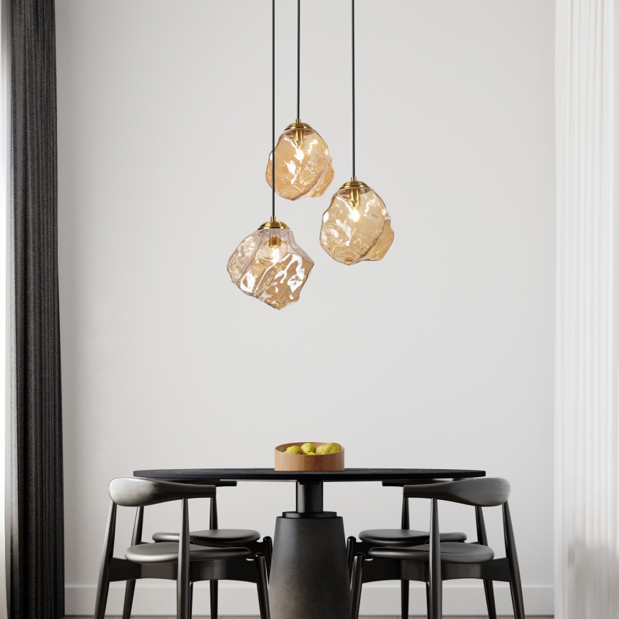 Luster na sajli CRISTAL 3xE14/15W/230V mesing/dimljeno bež