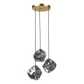 Luster na sajli CRISTAL 3xE14/15W/230V mesing/dimljeno crno