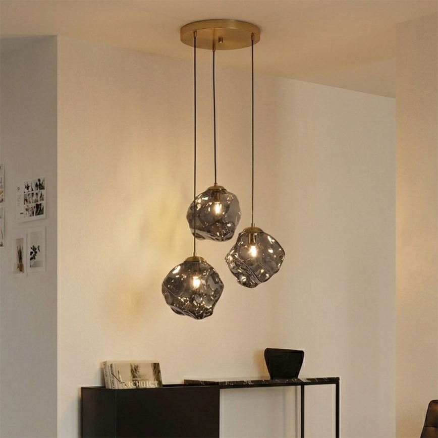 Luster na sajli CRISTAL 3xE14/15W/230V mesing/dimljeno crno