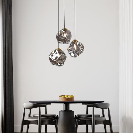 Luster na sajli CRISTAL 3xE14/15W/230V mesing/dimljeno crno