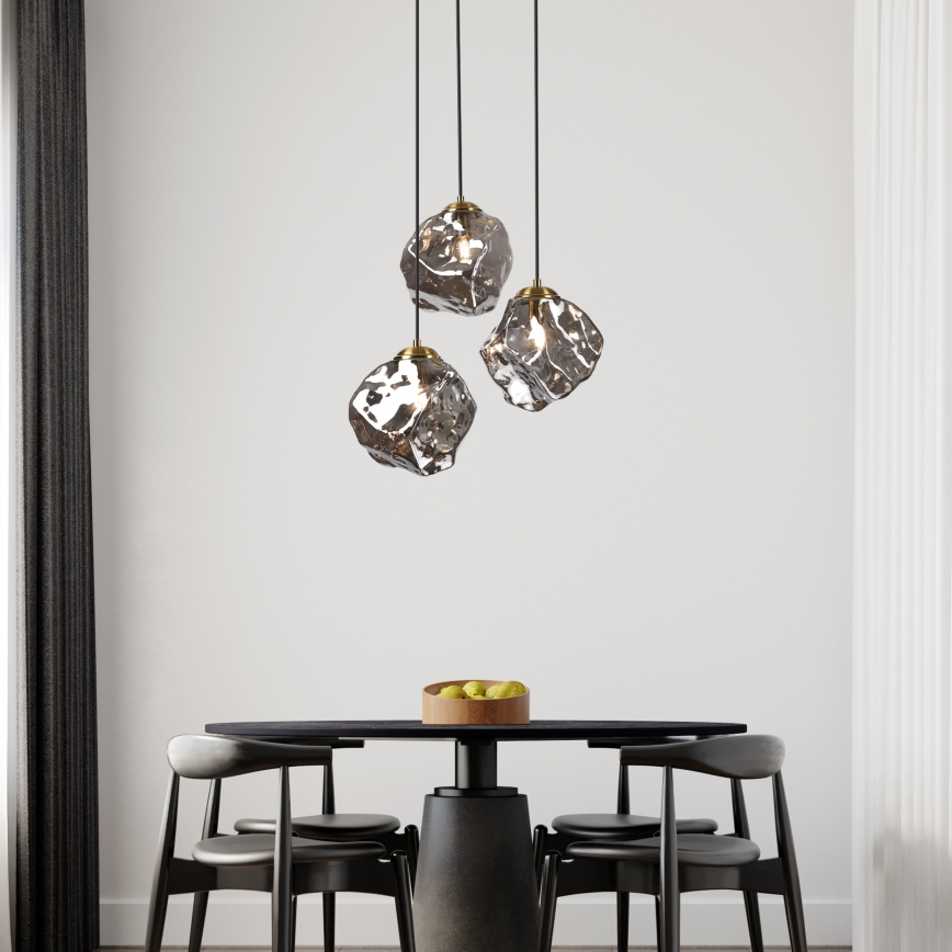 Luster na sajli CRISTAL 3xE14/15W/230V mesing/dimljeno crno