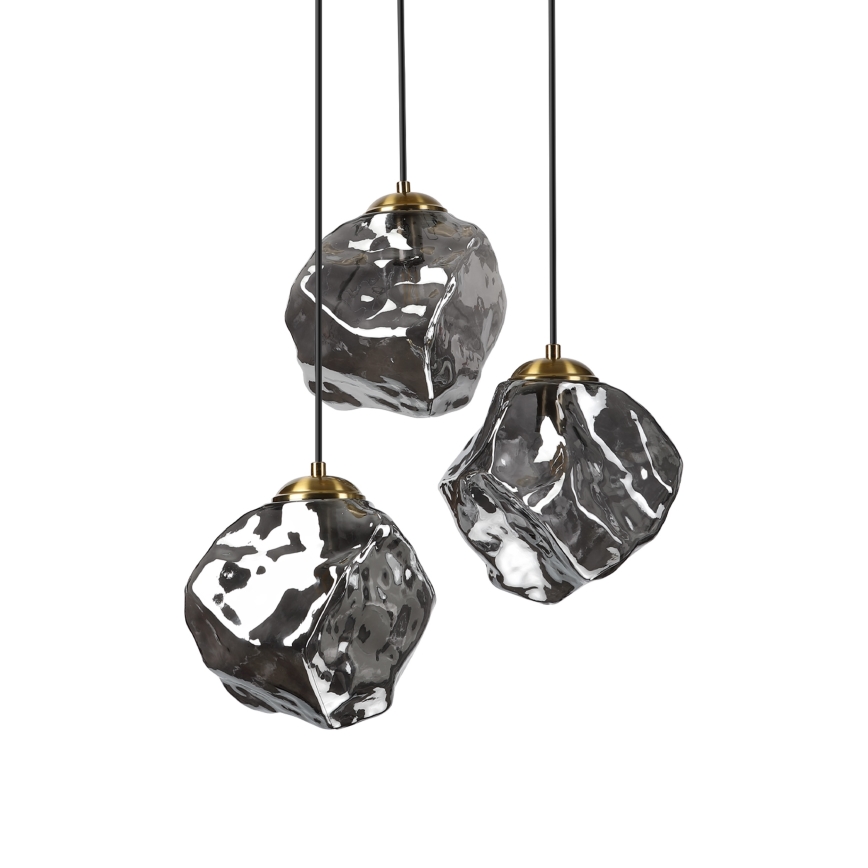 Luster na sajli CRISTAL 3xE14/15W/230V mesing/dimljeno crno