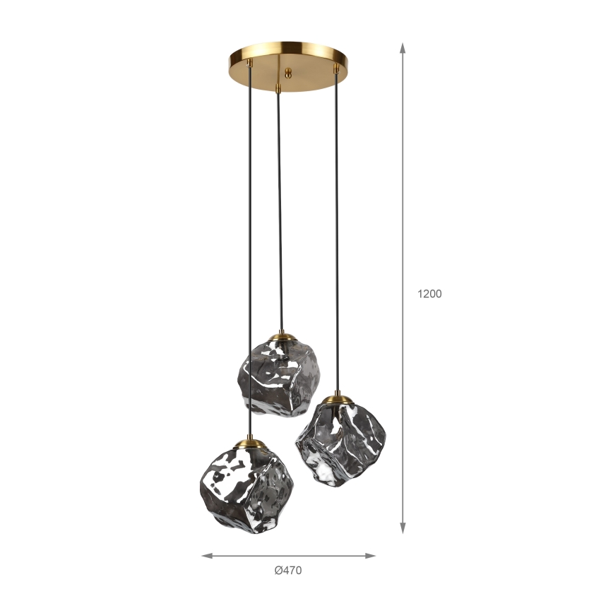 Luster na sajli CRISTAL 3xE14/15W/230V mesing/dimljeno crno