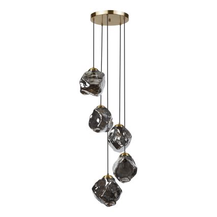 Luster na sajli CRISTAL 5xE14/15W/230V mesing/dimno crna