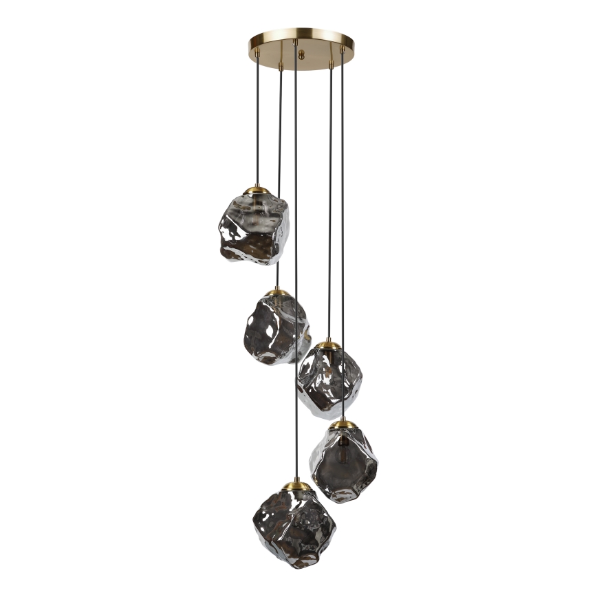 Luster na sajli CRISTAL 5xE14/15W/230V mesing/dimno crna