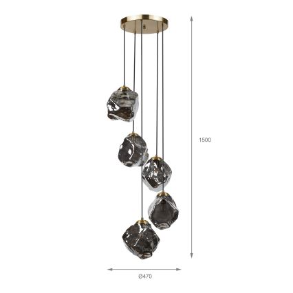 Luster na sajli CRISTAL 5xE14/15W/230V mesing/dimno crna