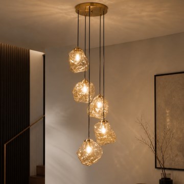 Luster na sajli CRISTAL 5xE14/15W/230V mesing/zadimljeno bež