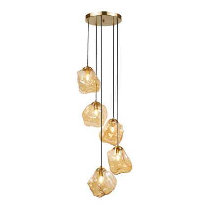 Luster na sajli CRISTAL 5xE14/15W/230V mesing/zadimljeno bež