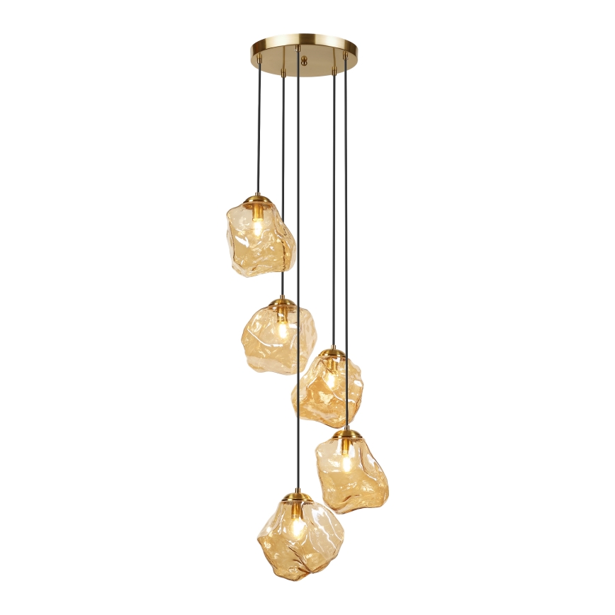 Luster na sajli CRISTAL 5xE14/15W/230V mesing/zadimljeno bež